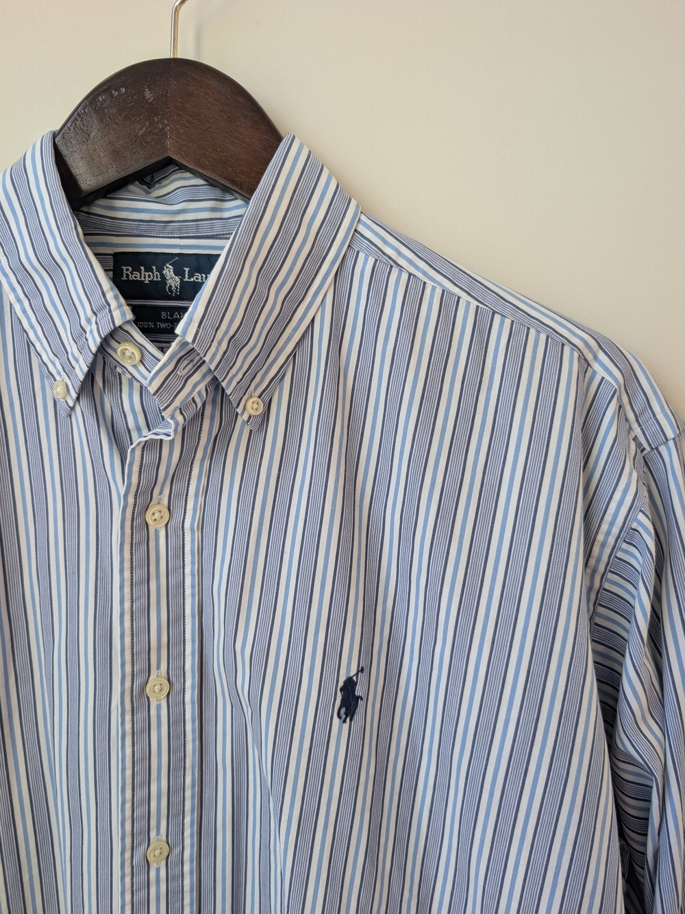 Ralph Lauren Blake Mens M Blue Vertical Striped Button Down Shirt Pony Logo 90s